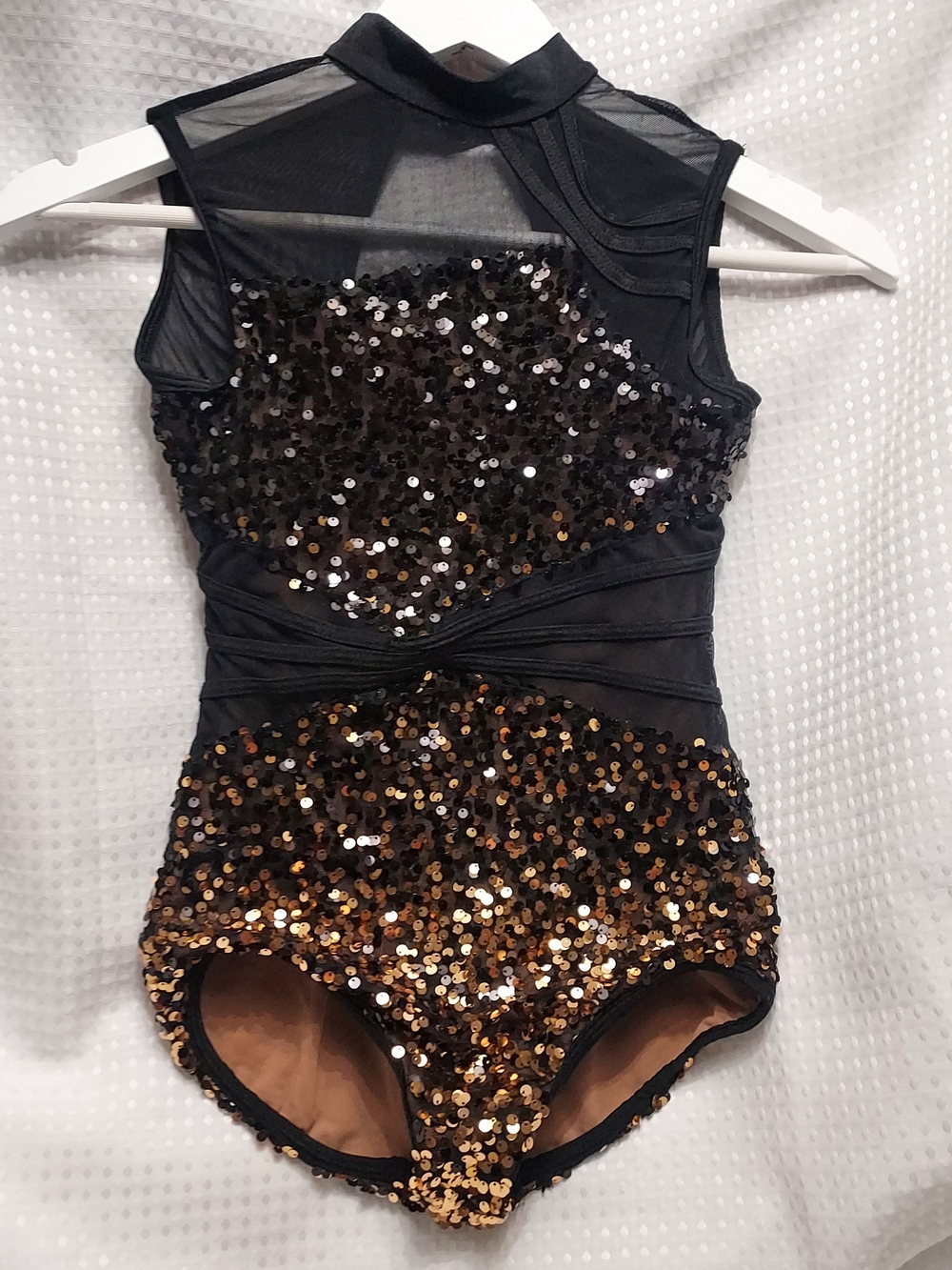 Girls Black and Gold Sequin One-Piece Bodysuit